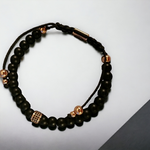 Matte Black Onyx Handcrafted Beaded Bracelet with 8k Gold Accent Beads - Picture 4 of 7